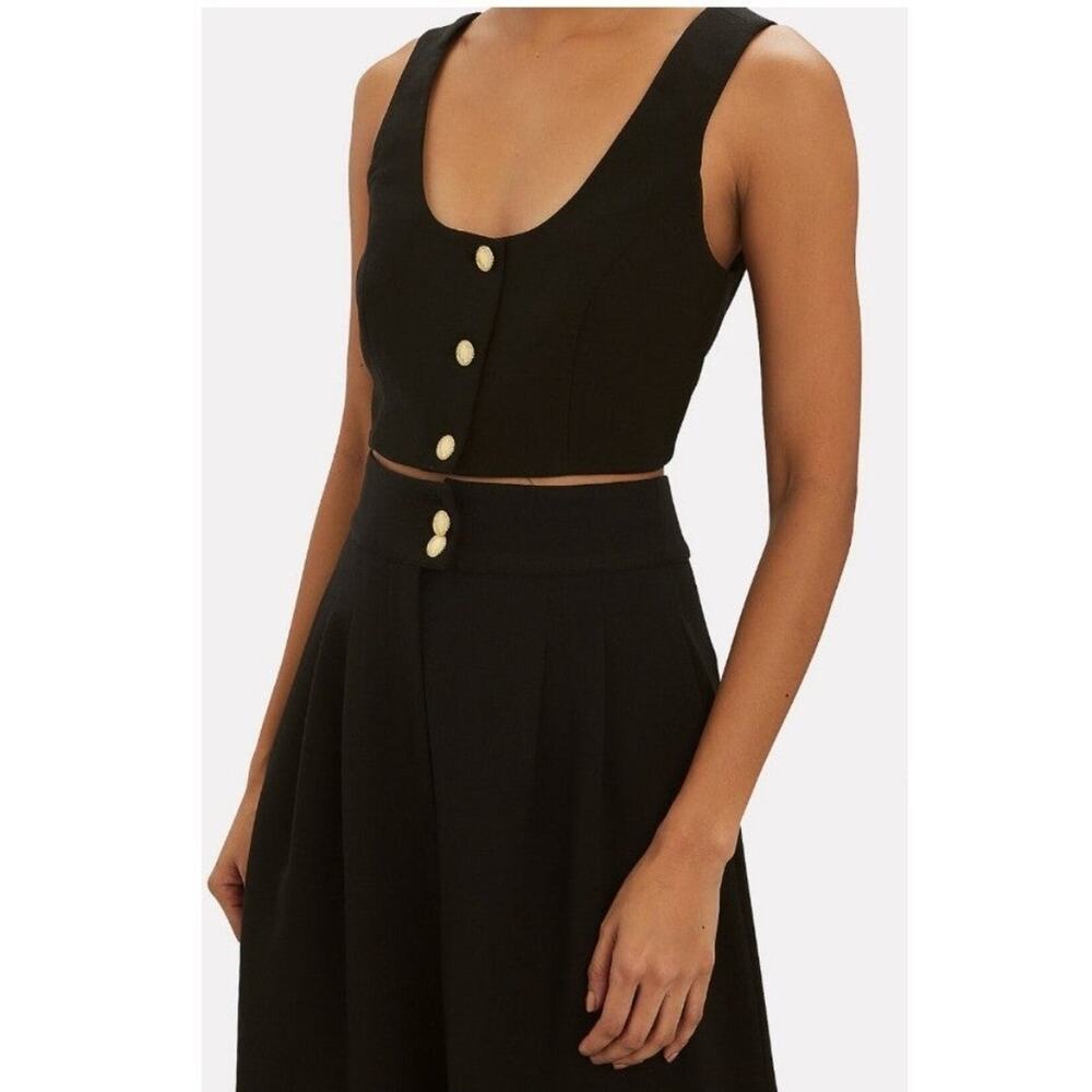 RONNY KOBO Nicolina Crepe Crop Tank Top Black Gold Buttons Womens Large NWT